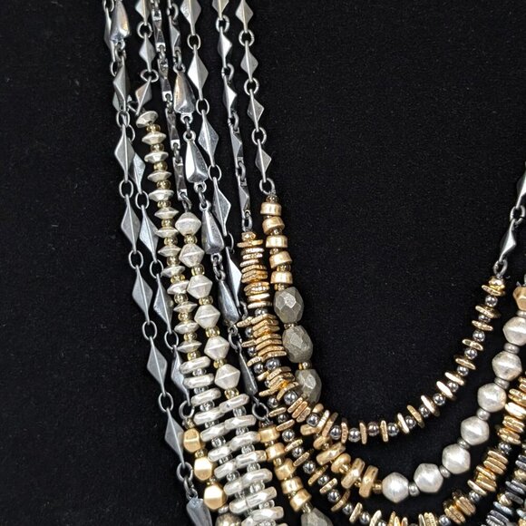 6-Strand Metal Beaded Statement Necklace - Picture 3 of 6